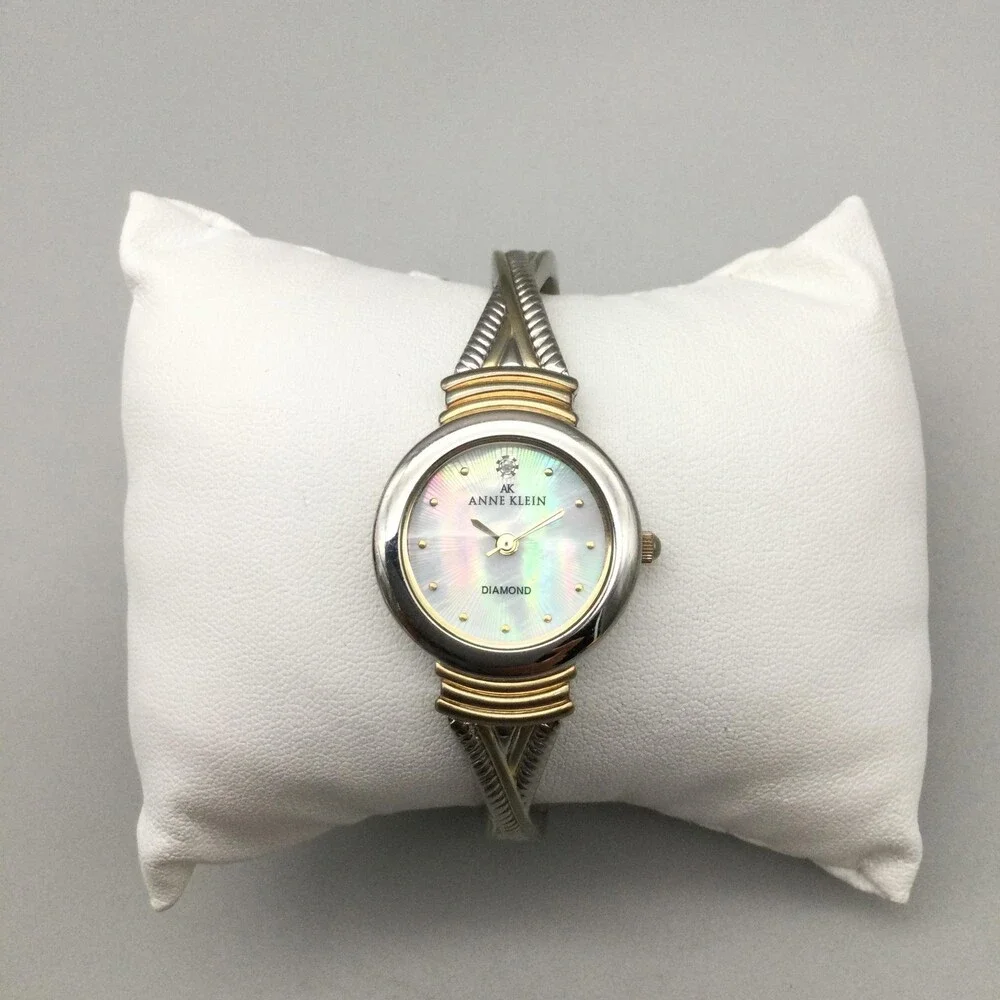 Anne Klein Womens Watch 25mm MOP Dial Silver Gold Two Tone New Battery 6.75